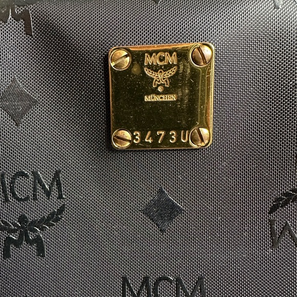 MCM Black Visetos Nylon & Leather Boston Style Crossbody Satchel Bag ~EUC - Picture 4 of 13